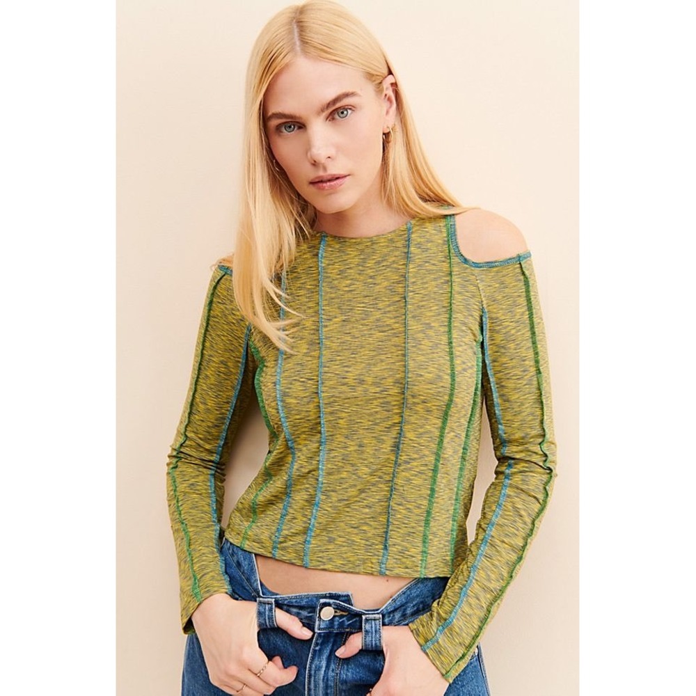 Hosbjerg Dafnie Cold Shoulder Top‎ In Green Size Large Statement 90s Inspired